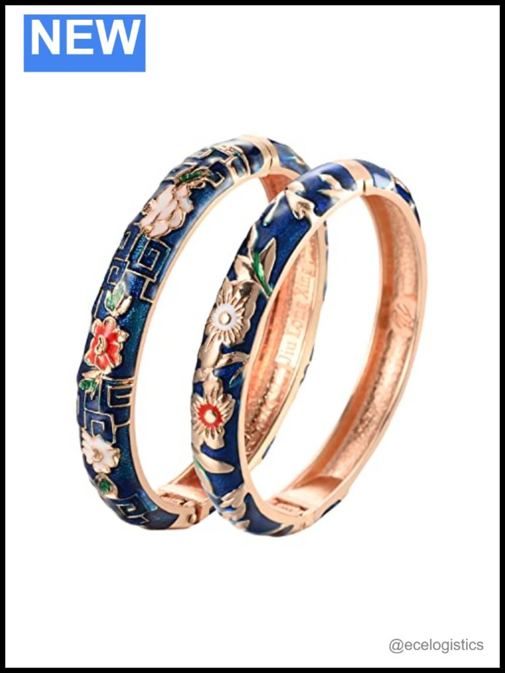 Enameled Floral Cloisonne Cuff Bangle Bracelet Set